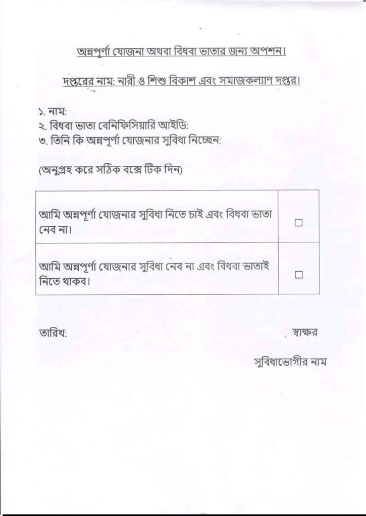 অন্নপূর্ণা যোজনা ও বিধবা পেনশন একসঙ্গে নয়, একটি বেছে নিতে হবে! ২৮ সেপ্টেম্বরের মধ্যে অপশন জমা