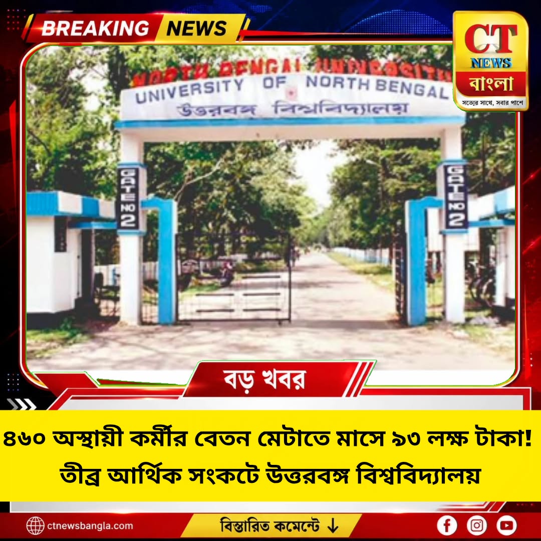 ৪৬০ অস্থায়ী কর্মীর বেতনে মাসে ৯৩ লক্ষ, তীব্র আর্থিক সংকটে উত্তরবঙ্গ বিশ্ববিদ্যালয়