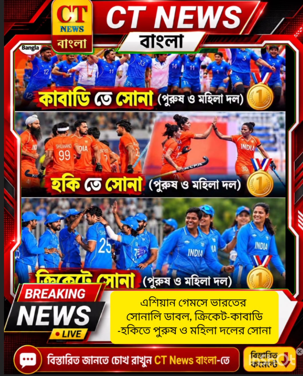 এশিয়ান গেমস ২০২৬: ক্রিকেট-কাবাডি-হকিতে পুরুষ-মহিলার সোনালি ডাবল, ৮৫ পদক ভারতের